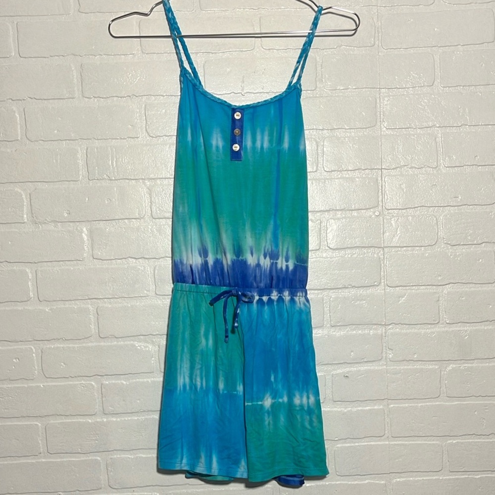 Zen Kids Blue and Green Tie-Dye Kids Romper size 11-12 Summer Romper NWT